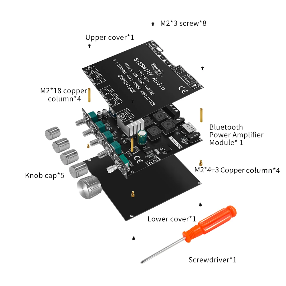 Bluetooth 5.0 Amplifier Board YS-S100H Subwoofer Amplifier Board 50WX2+100W 2.1 Channel High Power Audio Stereo Bass Amplifier