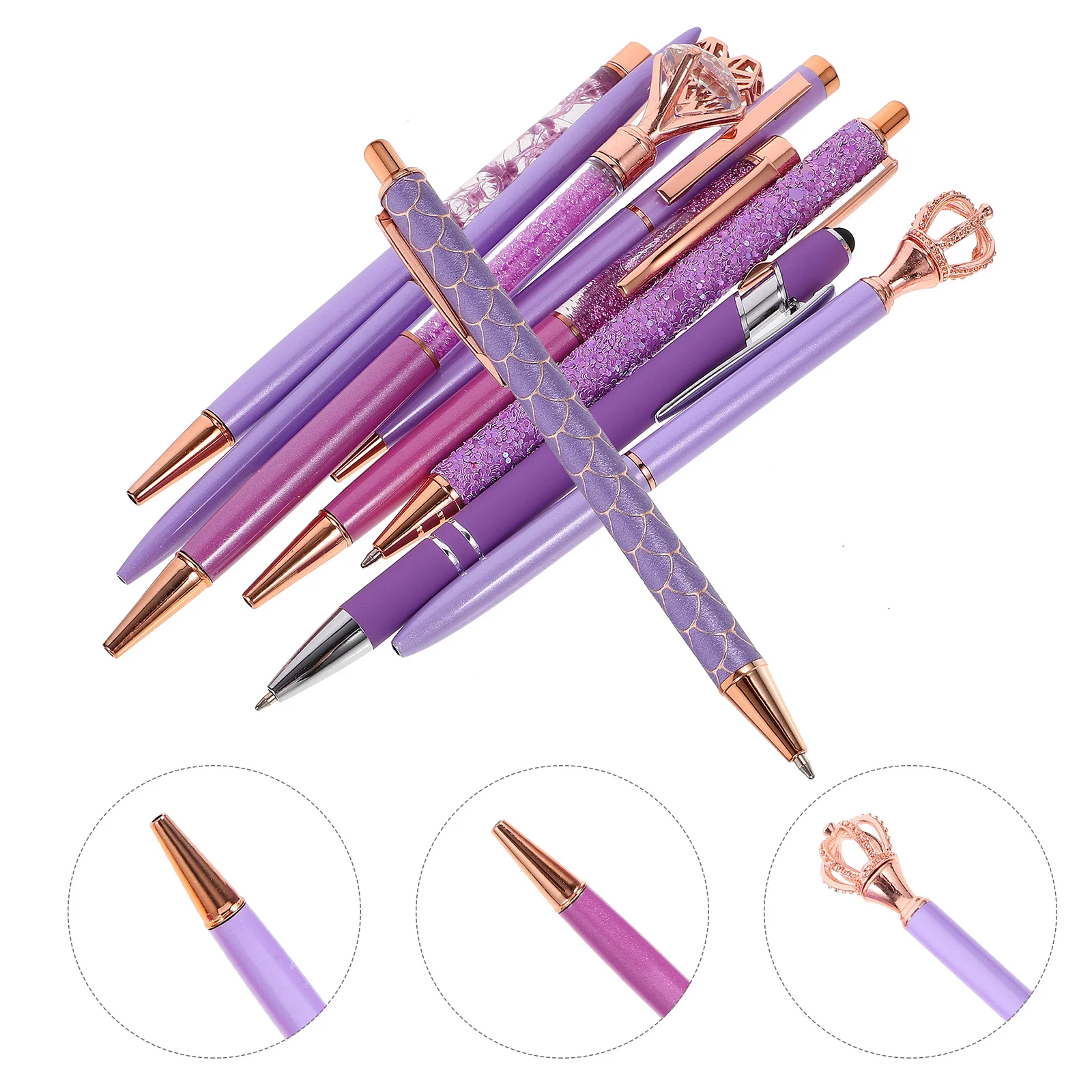 10pcs Purple Rhinestone Ballpoint Pens Metal Smooth Writing Pen For Students Office Comfortable Grip Signature Writing