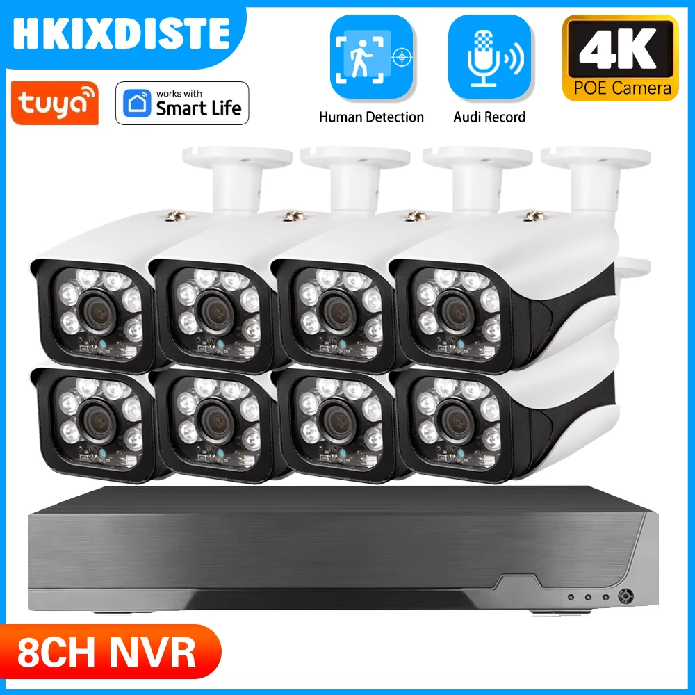 

Tuya Smartlife 4K Home Security Camera System Wired PoE IP Cameras Outdoor With Human Detection 4K 8CH NVR With 24-7 Recording