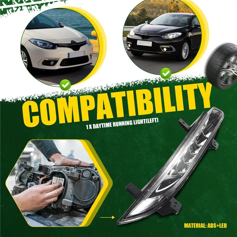 AEF3-Car Front LED DRL Fog Light For Renault Fluence 2014+ Auto Driving Lamp Daytime Running Light Bumper Lamp