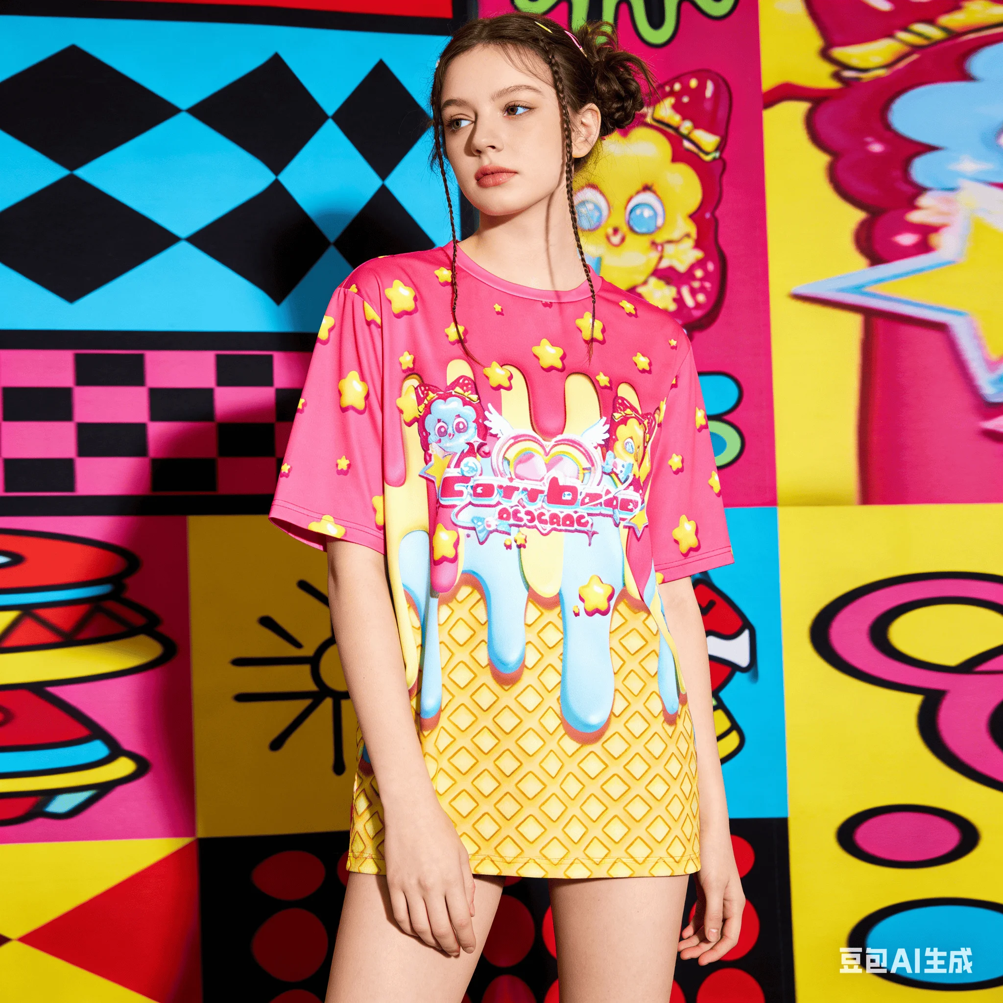 Sommerliches, süßes und niedliches Mädchen-T-Shirt im Y2K-Harajuku-Stil für Erwachsene/Kinder, Freizeit-Sport, große Größe, locker geschnitten, Kurzarm