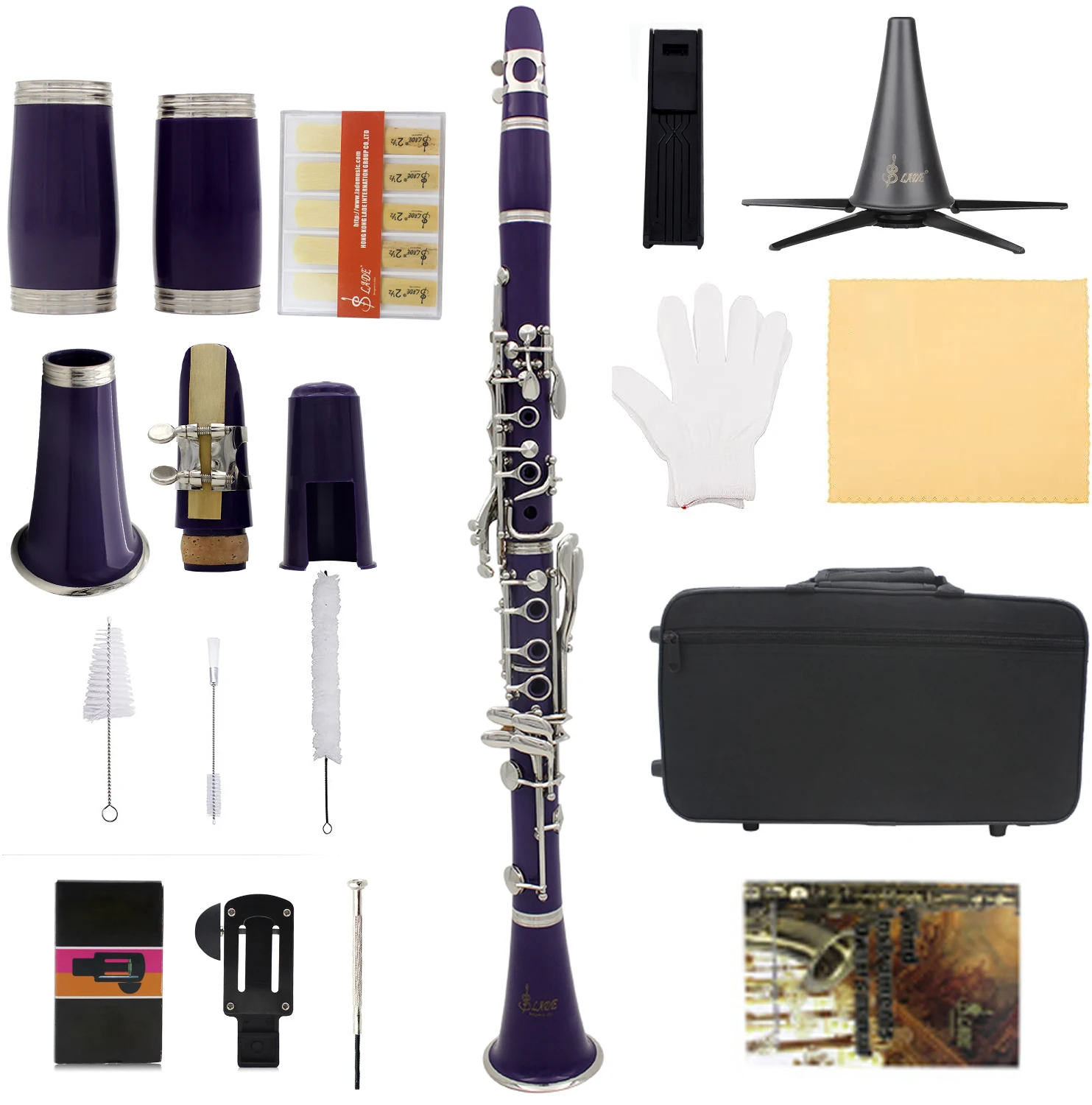 

Purple 17 Key Falling Tune B Clarinet ABS Silver Plated Silver Key Musical Instruments with Mouthpiece Cleaning Cloth Parts