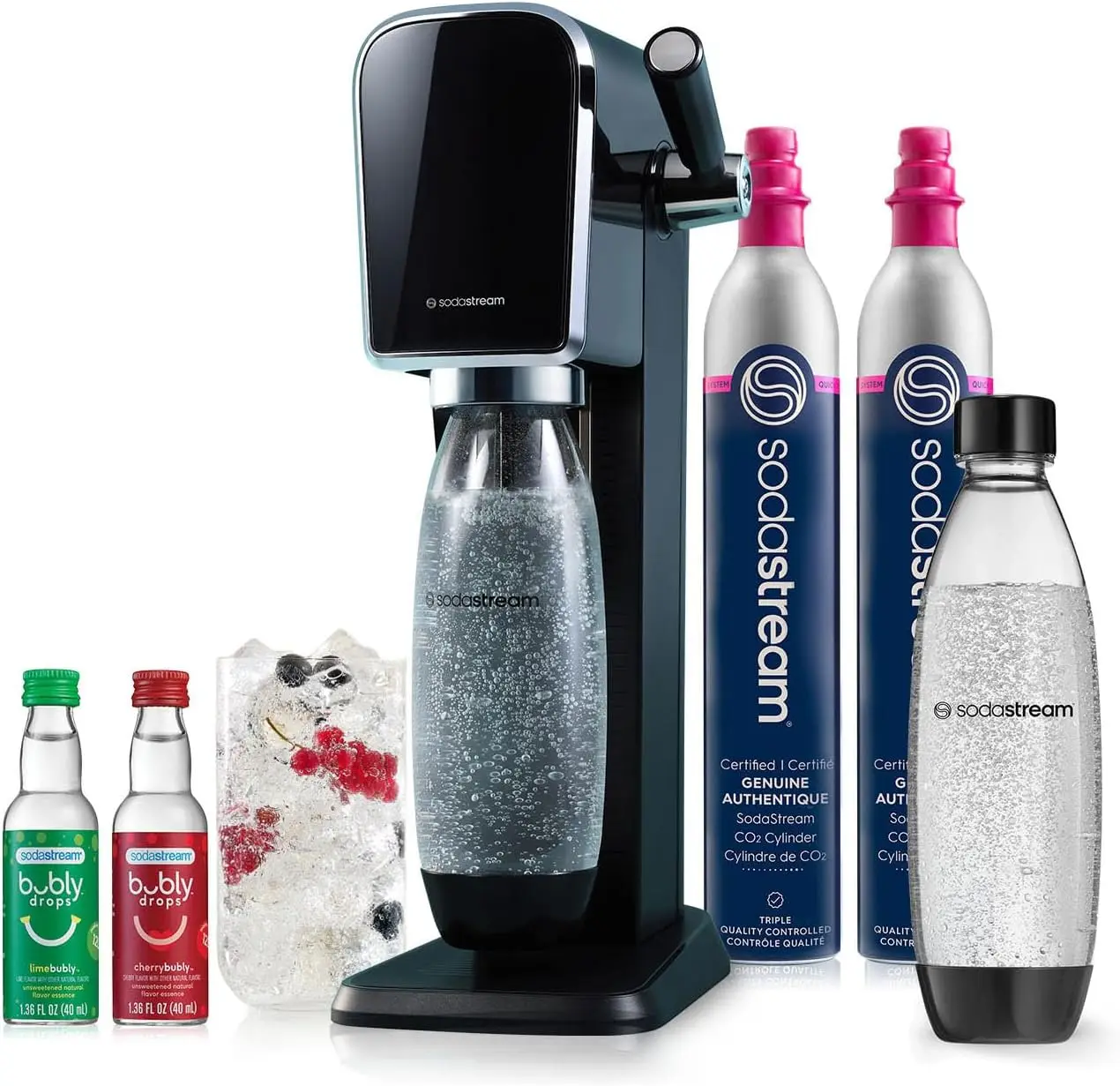 

NEW Art Sparkling Water Maker Bundle (Black), with CO2, DWS Bottles, and Bubly Drops Flavors