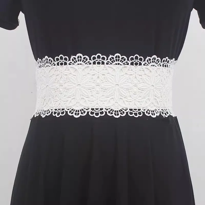 Women's Runway Fashion Vintage Lace Elastic Cummerbunds Female Dress Corsets Waistband Belts Decoration Wide Belt R1691