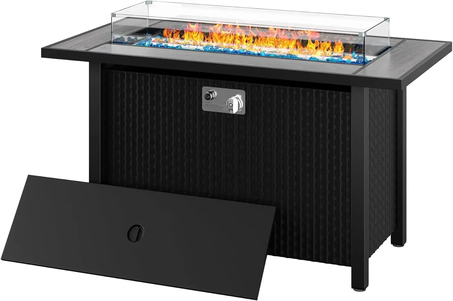 45 Inch Propane Fire Pit Table with Glass Window Protector, Outdoor 50,000 BTU Steel Gas Fire Pit with Lid