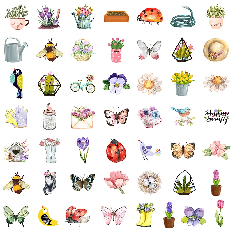 50PCS Exquisite Flowers Insect Watercolor Graffiti Stickers Notebooks Motorcycles Guitar Skateboard Stationery Waterproof Decals