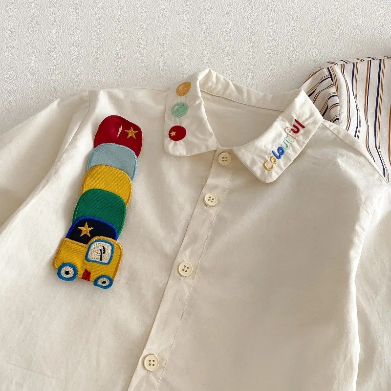 2026 frühjahr Neue Kinder Shirts Nette Engineering Fahrzeug Stickerei Blusen Jungen Drehen-unten Kragen Shirts Kinder Casual Tops – Detail 6
