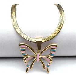 Buttefly Hollow Enamel Pendant Necklace Women Stainless Steel Gold Color Vintage Insect Choker Necklaces Jewelry Gifts NZZZ388