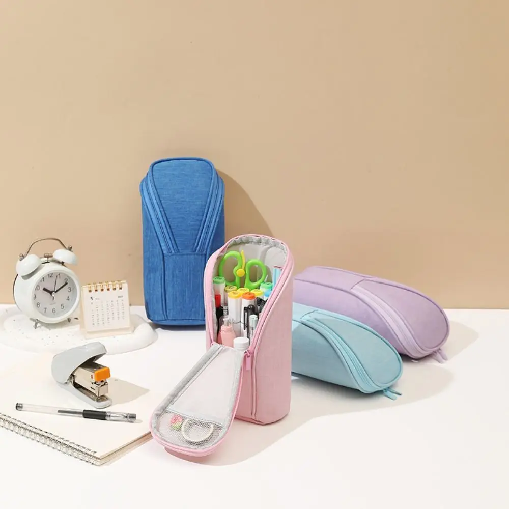 Standing Pencil Holder Multi-function Zippered Vertical Pencil Case Large Capacity Phone Holder Stationery Storage Organizer