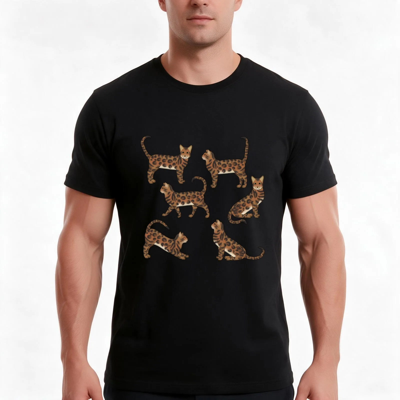 bengale cat T-Shirt, Summer Casual Cotton Tee, Oversized Streetwear Tops, Vintage Graphic Print, Loose Fit Short Sleeve