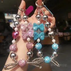 Phone Strap Dense Diamond Bow Beaded Bracelet Hanging Rope Flash Diamond Handheld Wrist Ornament Clip Style Phone Case