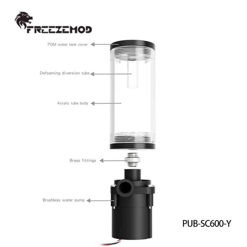 FREEZEMOD Water Pump and Water Tank Integrated Head 4 Meters Flow 600L Liquid Cooling Circulation 12-24V / PUB-SC600-Y