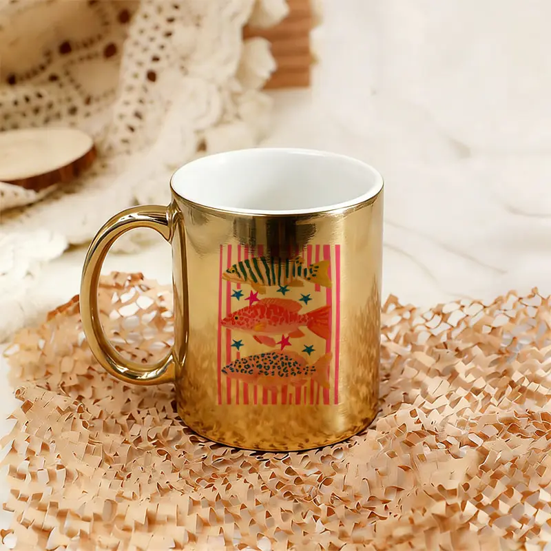 

1pc 11oz Maximalist Tropical Fish Trio Coffee Mug - Perfect Gift for Anniversaries Parties Fish Lover Gift Electroplated Cup