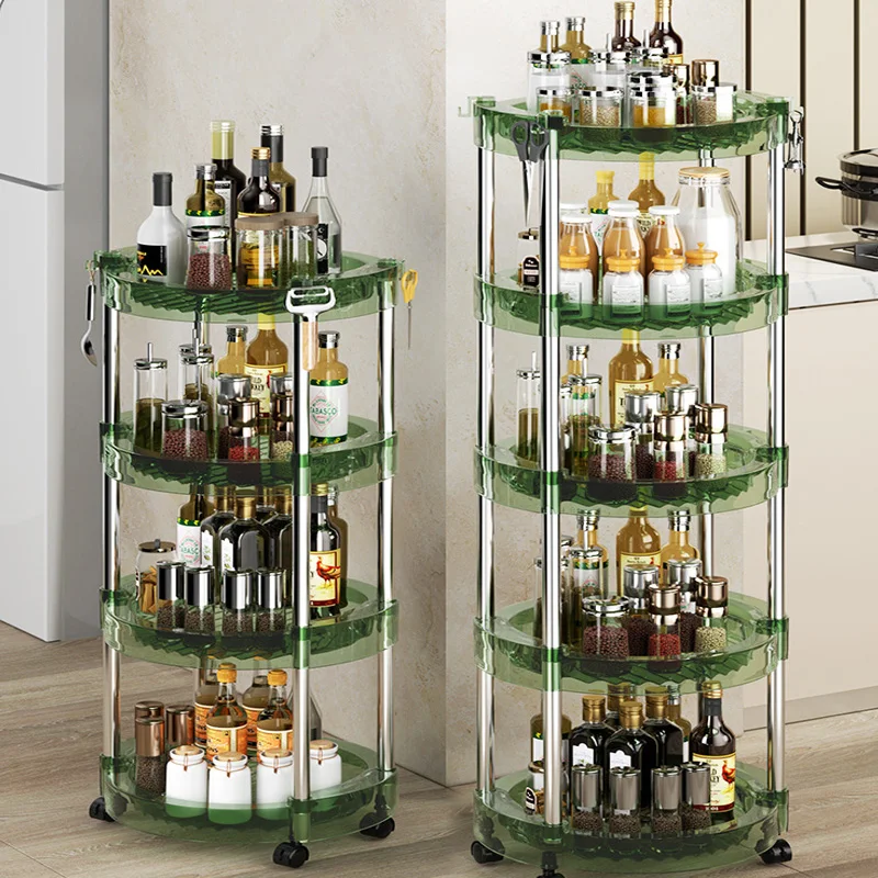 Kitchen Storage Rack Rotatable Spice Rack Countertop Seasoning Supplies Rack Multilayer Saving Space Salt Oil Organizer