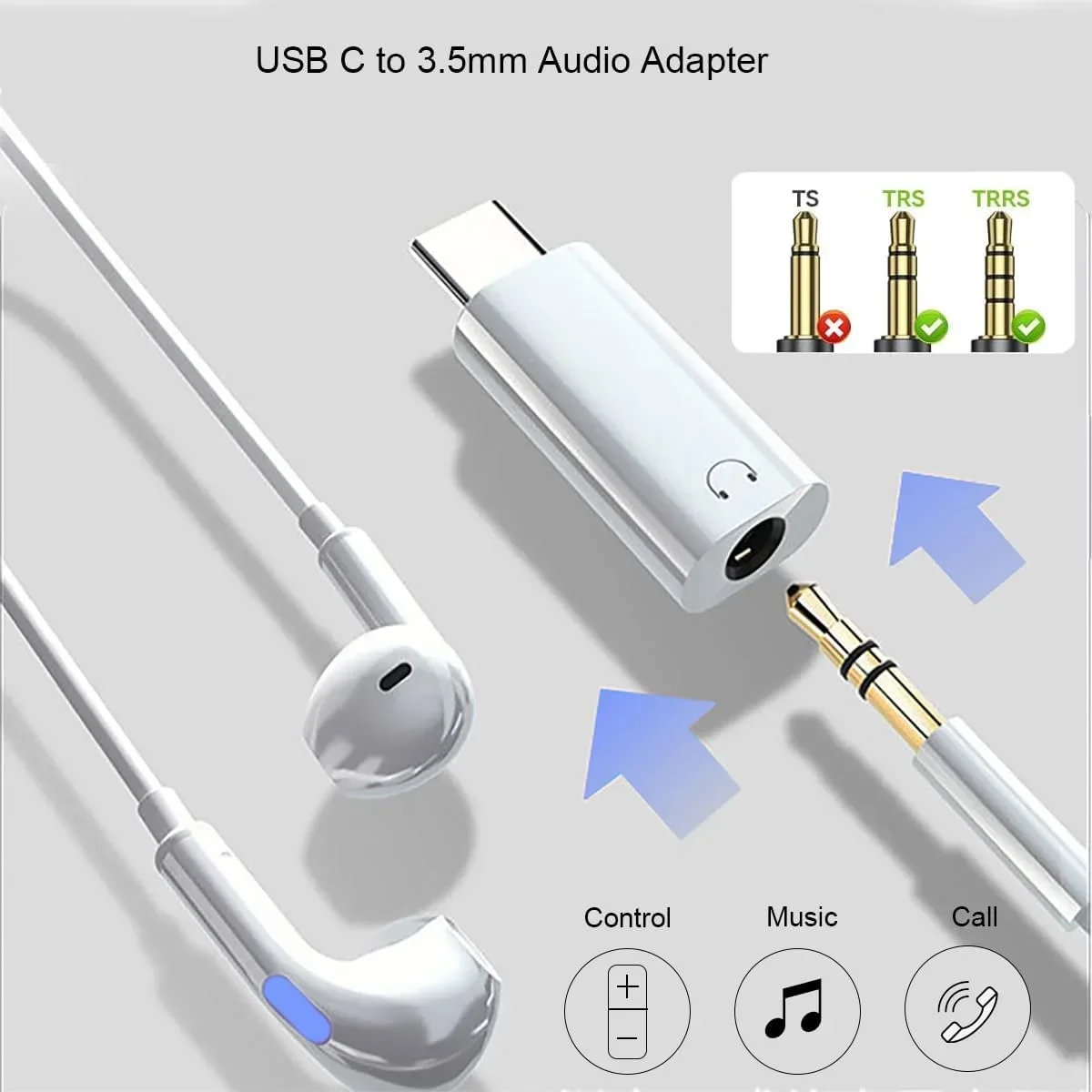 Mini USB C to 3.5mm Headphone Jack Adapter Type C Audio Converter for Smartphone Laptop US 3.5mm Phone Jack