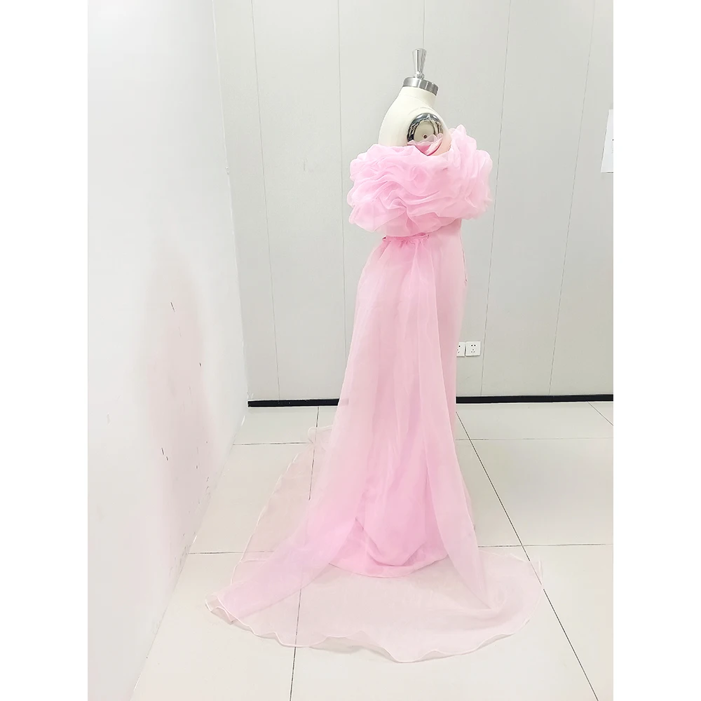 Luxury Pink Shiny Women Formal Evening Dress Flowers Off Shoulder Floor Length Sleeveless Trumpet فساتين سهرة Robes De Soirée