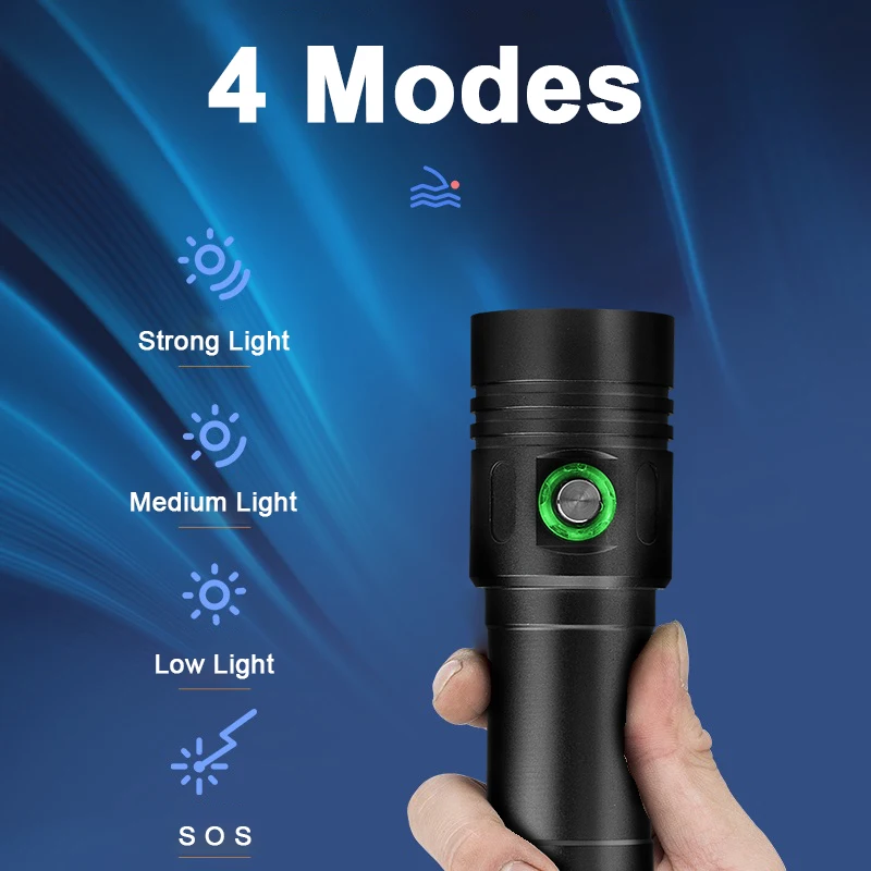 XHP160 Diving Flashlight Super Bright Scuba Dive Flashlights IPX8 Waterproof Diving 500M Underwater Diving Fishing Flash Light