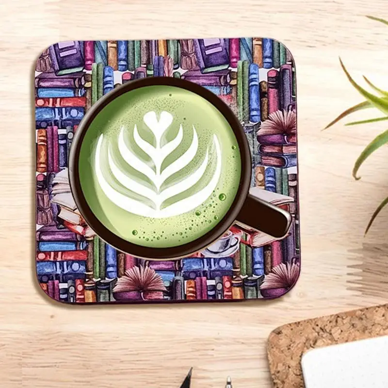 Posavasos divertidos, tapete de madera para tazas de dibujos animados, tapete para tazas reutilizable, decoración de mesa colorida, soporte estético para bebidas para el hogar y la Oficina