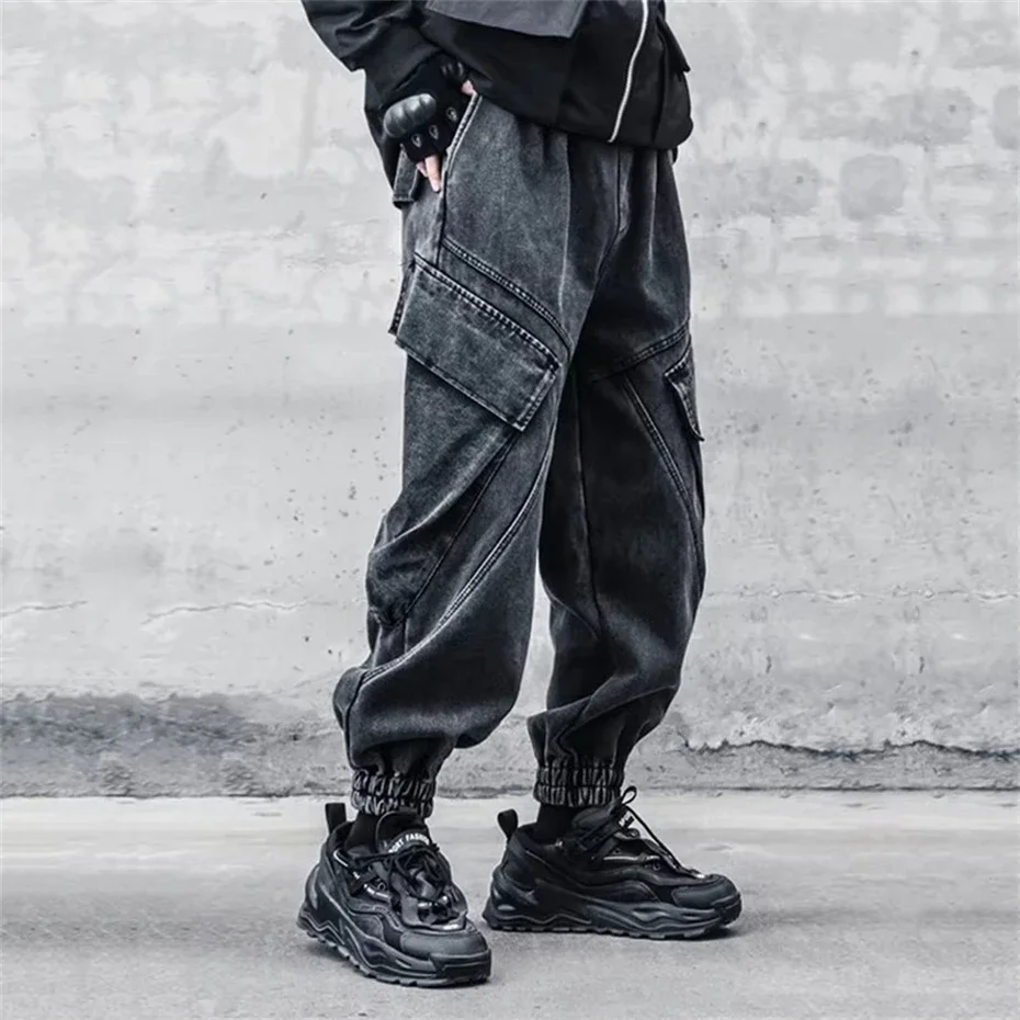 2025 Baggy Jeans Men Punk Hip Hop Black Grey Denim Sweatpants Washed Vintgae Street Casual Cargo Pants Pantalones Hombre