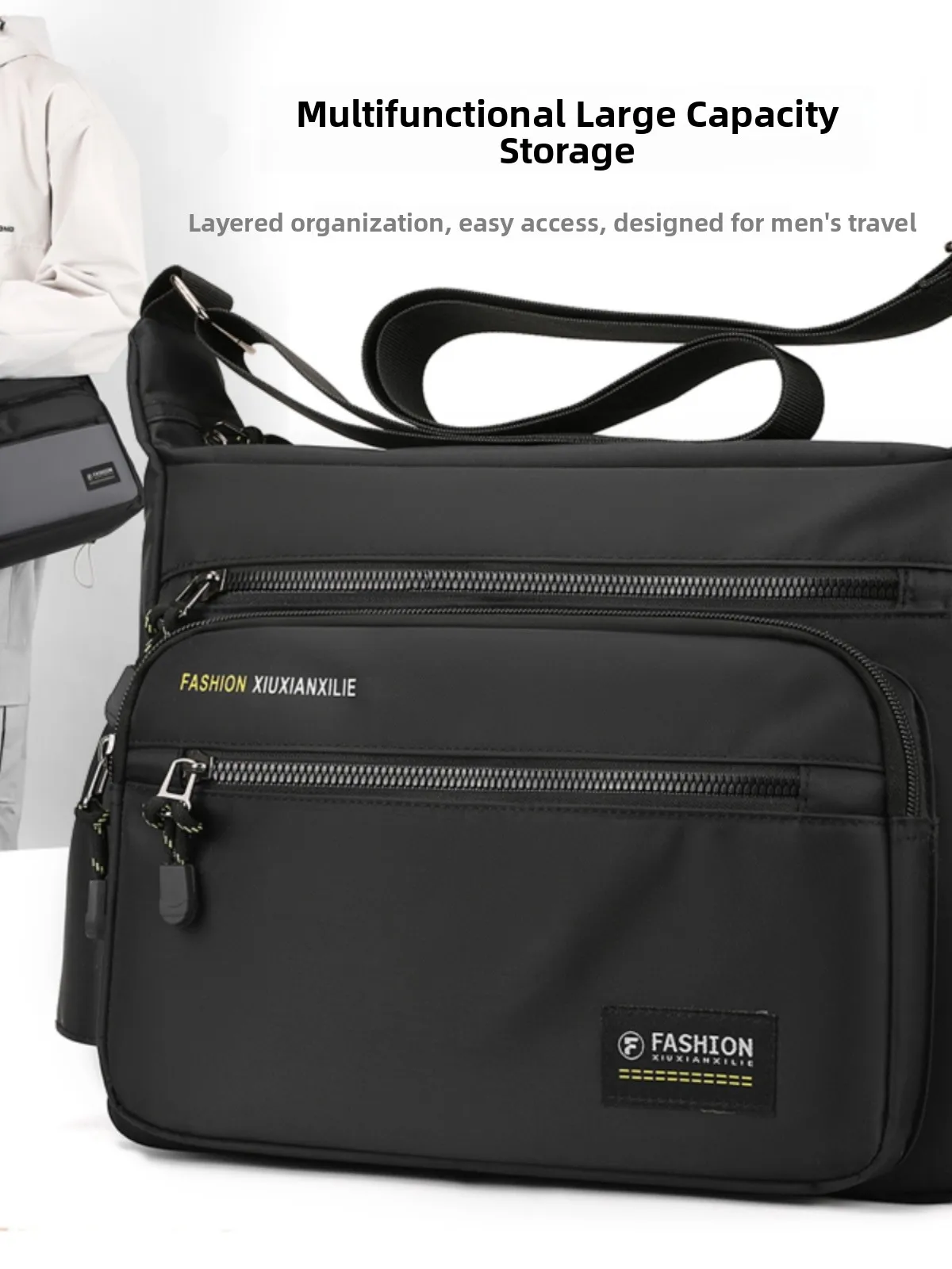 

Casual Large Capaci Nylon Men's Crossbody Bag Faionable Simple Chest Bag 2024 New Sle Versatile Bapa Single oulde...