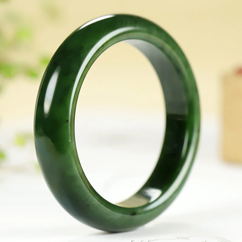 Old Pit Oil Moisturizing and Delicate Flat Bar Jade Spinach Green Bracelet