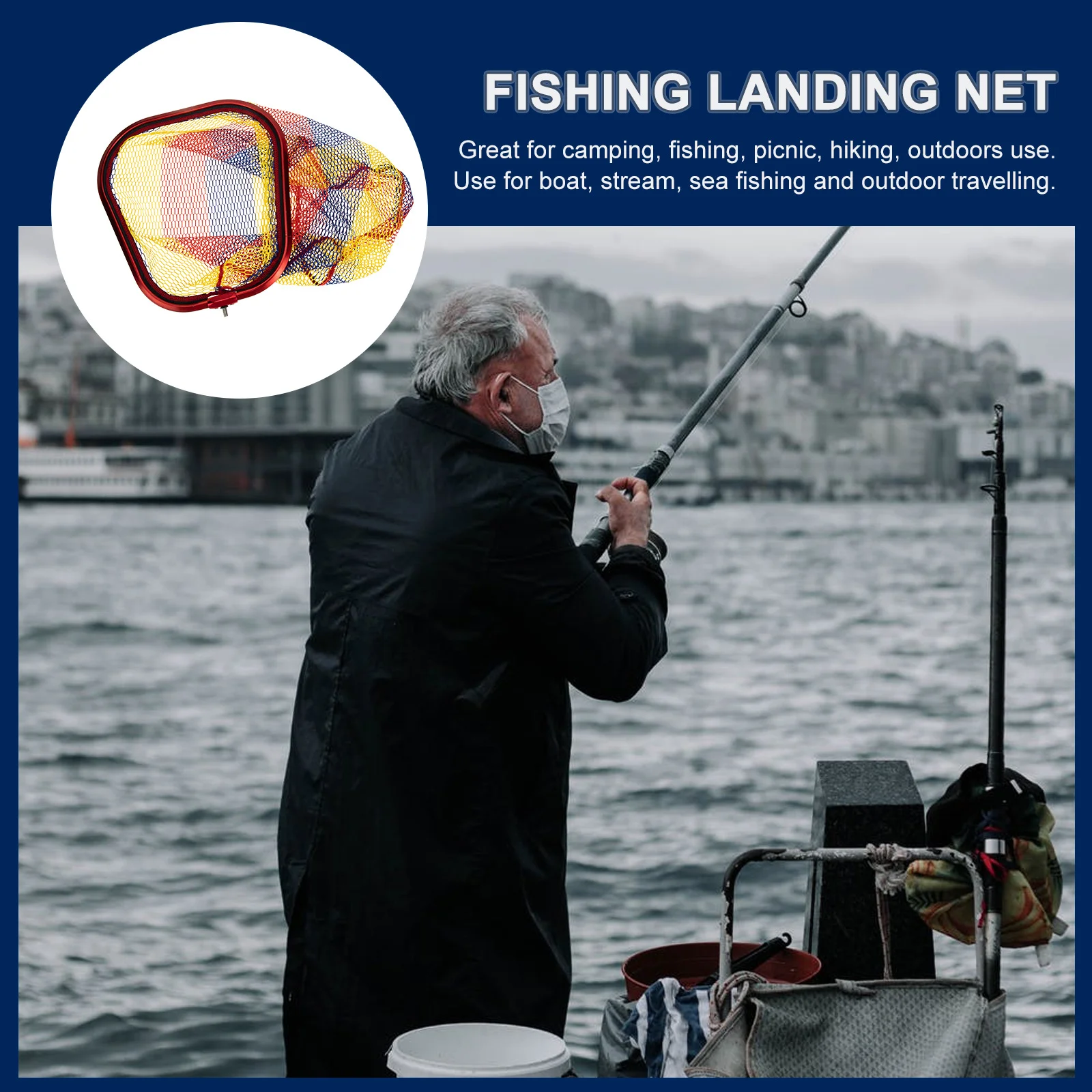 

Portable Fishing Net Strong Durable Material Long Serving Time Great for Boat Stream Sea Fishing Outdoor Traveling