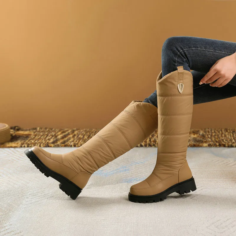 Women's Knee High Snow Boots Winter Down Padded Warm Platform Boots Waterproof Non-slip Thick Sole Outdoor Cotton Shoes
