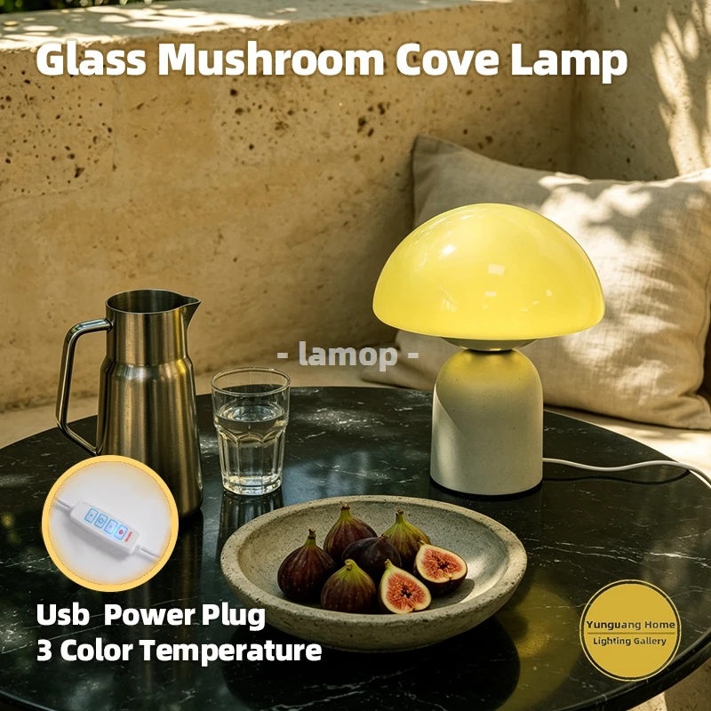 Murano Glass Mushroom Cove Table Lamp California West Coast Bedside Lamp 3 Color Soft Warm Light for Marble Side Table Resort