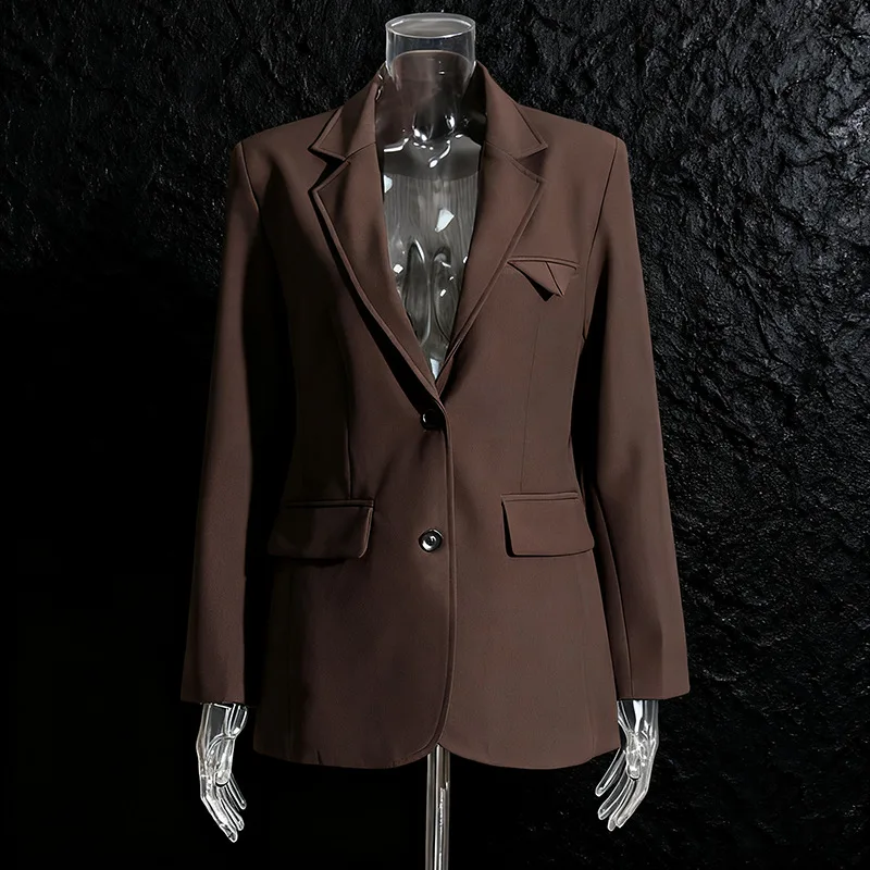 

French Vintage Style Simple Small Suit Jacket New V-neck One-button Pure Color Versatile Women's Blazer Outerwear