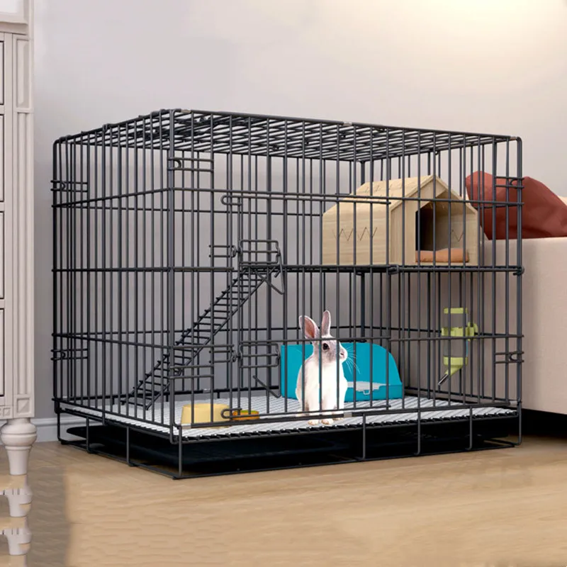 70x50x60cm Folding Metal Wire Rabbit Cage 2 Layer Small Pet Habitat Playpen Guinea Pigs Bunny Hamster Cage with Tray