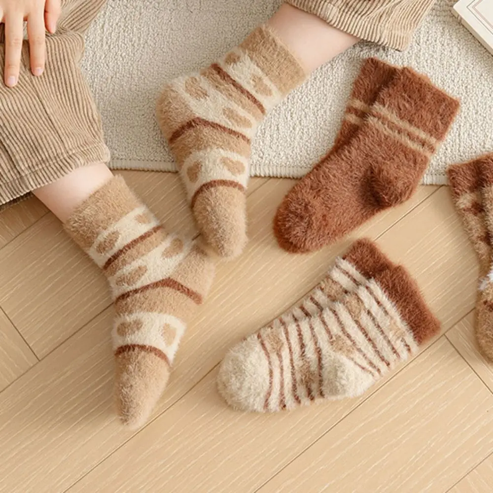 Coffee Thickening Children Socks Stripe Heart Pattern Infant Socks Baby Hosiery Autumn&Winter Kids Home Sleep Socks Toddler