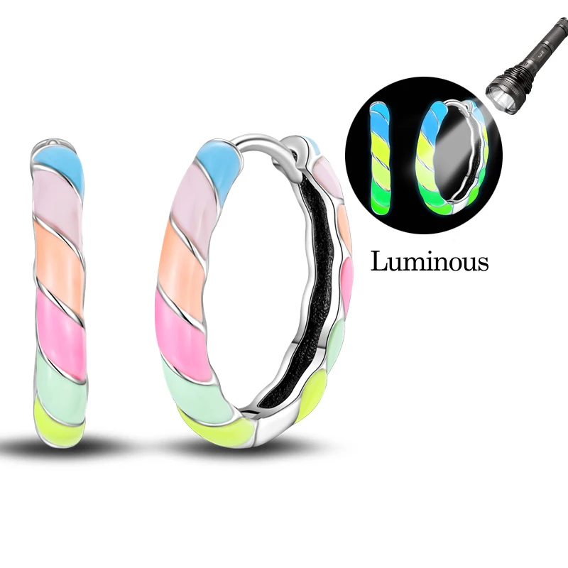 

925 Sterling Silver Women Earrings Colorful Luminous Hoop Earrings For Anniversary Birthday Jewelry Gifts