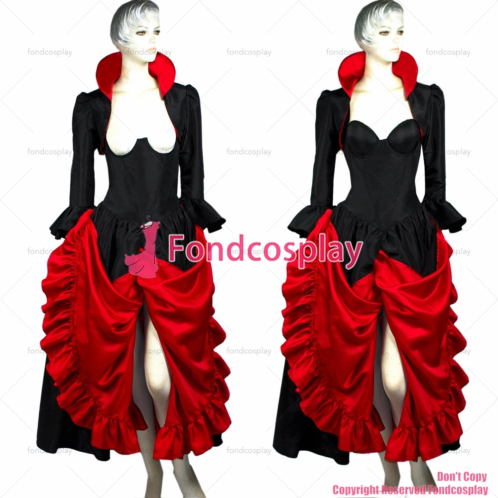 fondcosplay O Dress The Story Of O With Bra Gothic Punk Black Taffeta nude breasted Dress jackets Costume CD/TV[G298]