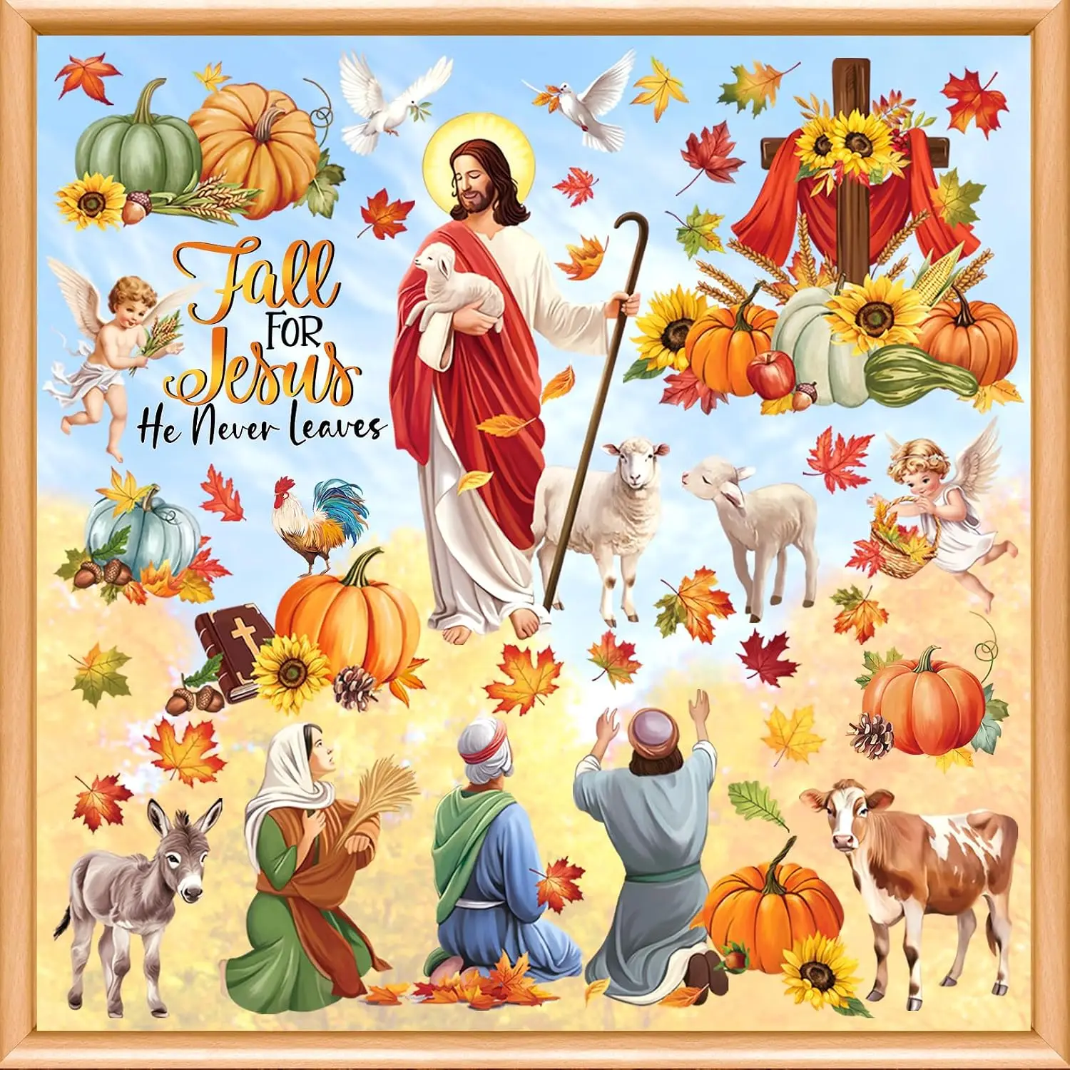 decalmile Window Clings Fall for Jesus Pumpkin Reusable Windows Decals