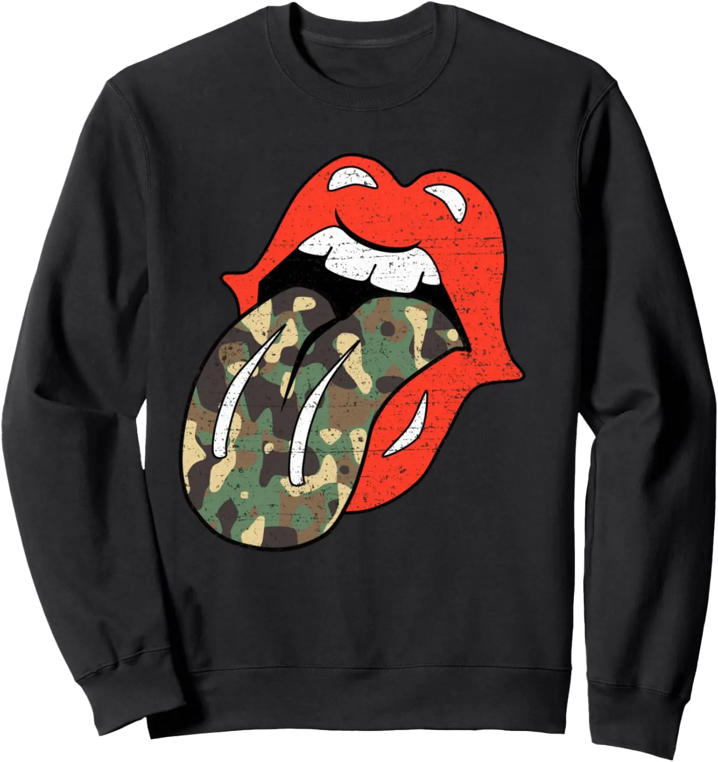 Red Lips Camouflage Tongue Shirt Vintage Trendy Animal Print Sweatshirt