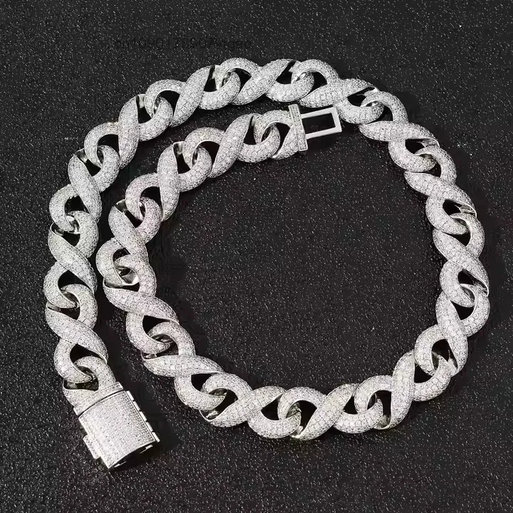 925 Exclusive Silver Moissanite Infinite Eight Cuban Chain Figure 8 Link Men's Classic Luxury Fine Necklace Anniversary Gift.