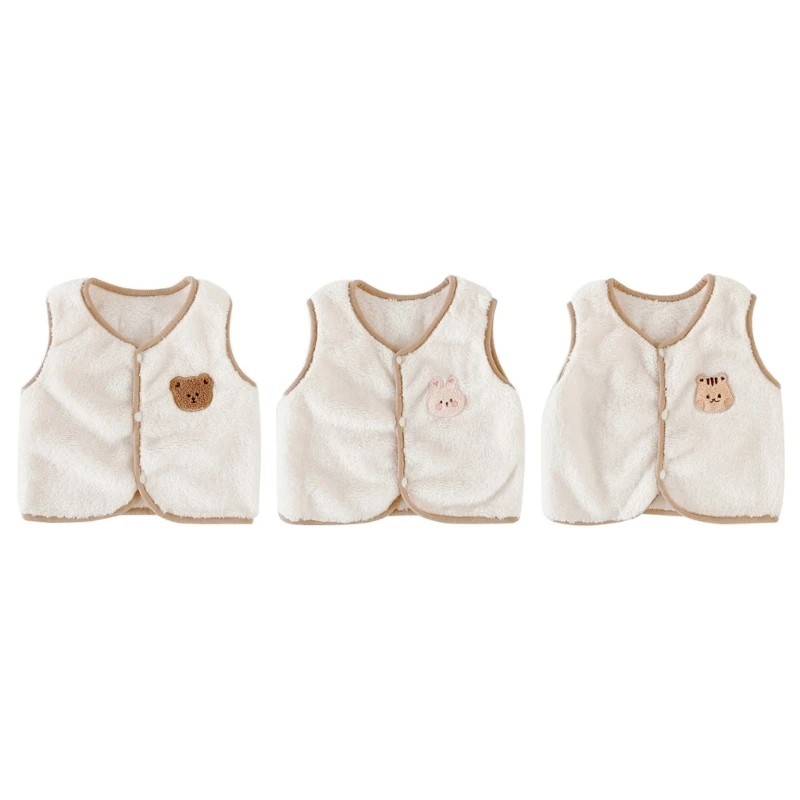 

Baby V-Neck Vest Winter Clothing Children Single Breasted Vest Plush Waistcoat W3JF