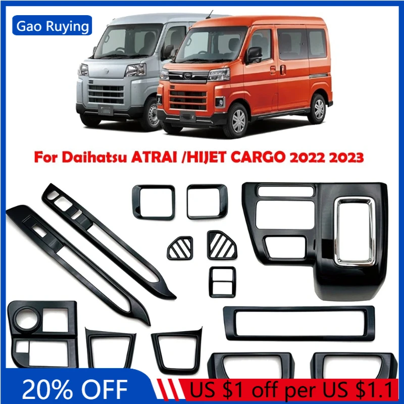 

For Daihatsu ATRAI HIJET CARGO 2022-2023 ABS Black Car Door Handle Window Swtich Gear Shift Panle Front AC Vent Water Cup Cover