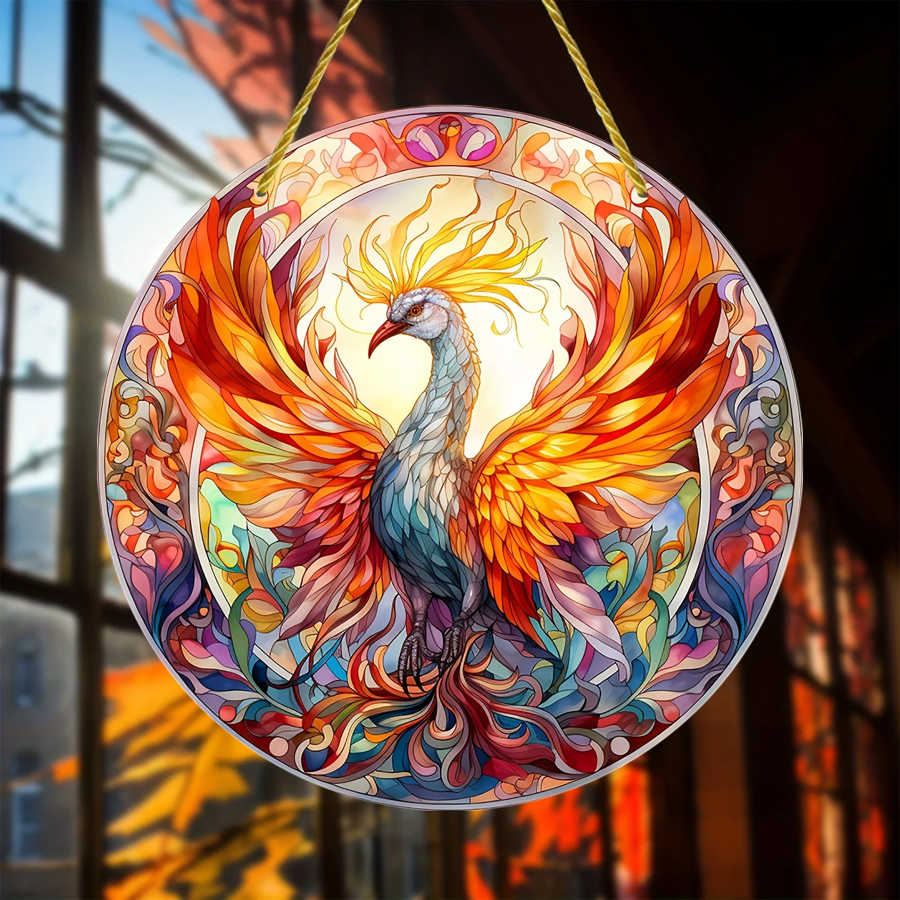 

Phoenix Suncatcher - Stained Glass Window Hanging for Home,Porch,Wall Decor-Acrylic Sign with Winter,Christmas Ornament Design