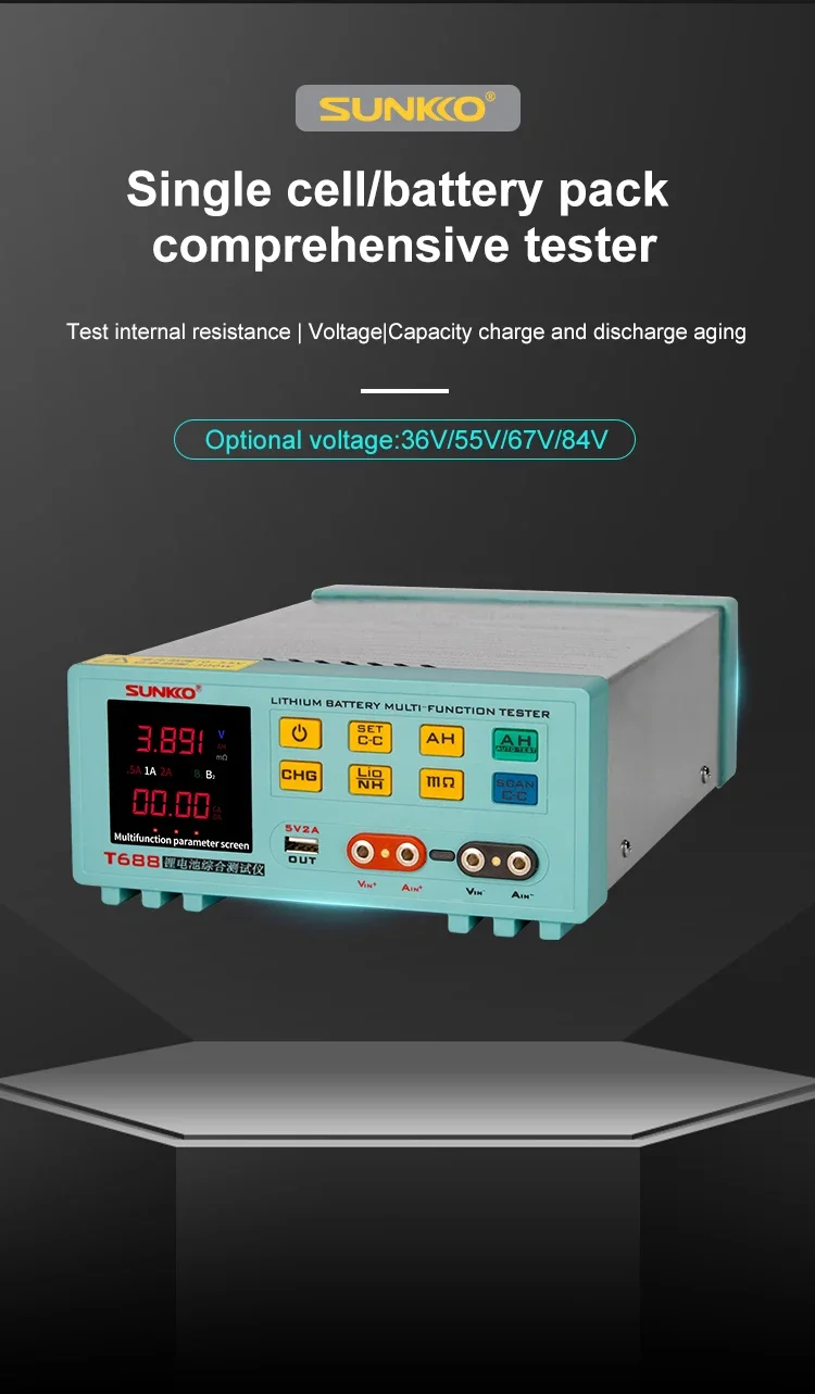 Probador multifunción del grupo de baterías de litio T-688 0-55V para pruebas internas de resistencia/voltaje/capacidad