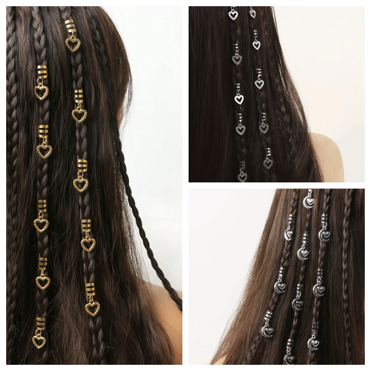 Clearance_10pcs Hollow Out Heart Dreadlocks Beads Hair Braid Rings Clips Dread Locks Hair Braiding Cuffs Decoration/Accessories_ image 6