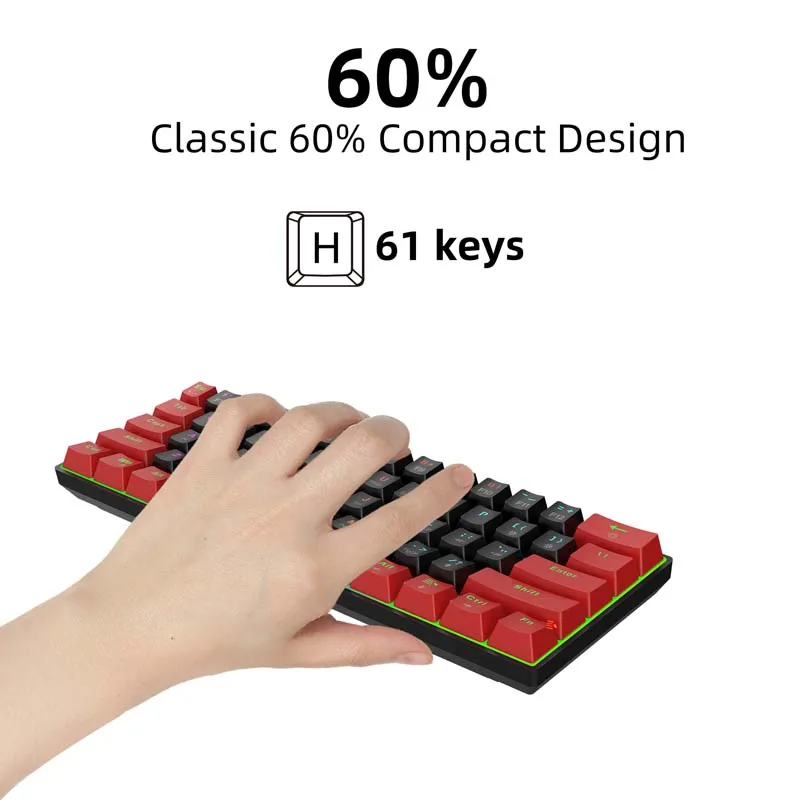 Mechanical Keyboard 61 Keys Blue Switch Gaming Keyboard Type C Wired Power Multi Colorful Lighting Portable Office Keyboard