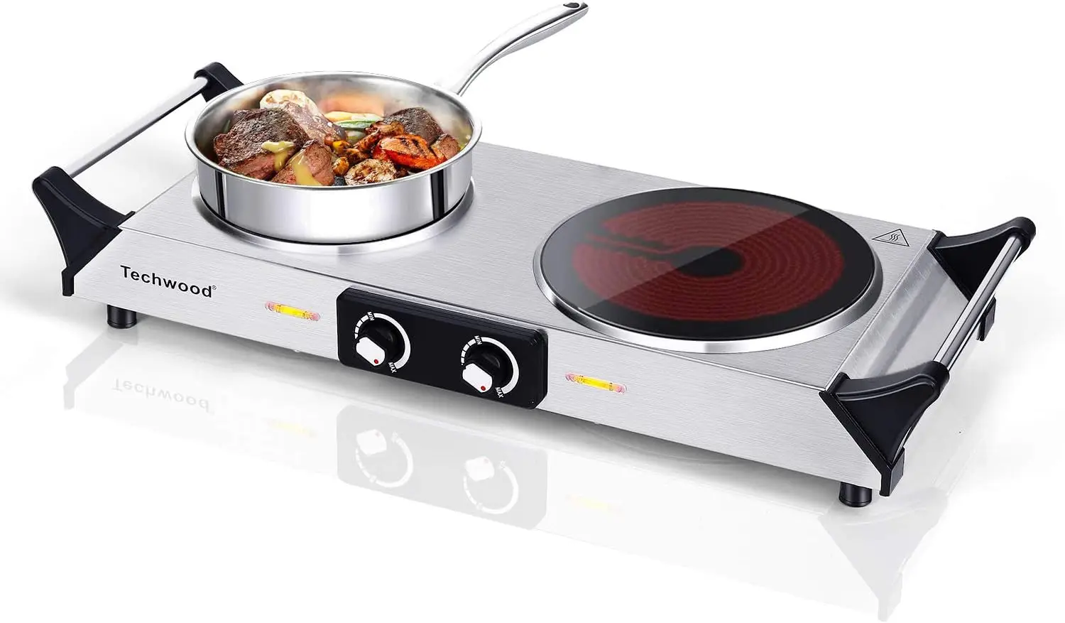 Electric Stove with Double Infrared Ceramic Hot Plates, 1800W Portable Cooktop with Dual Controls and Anti-Scald Handles, Compatible with All Cookware, Ideal for Home, Office, and Camp Cooking