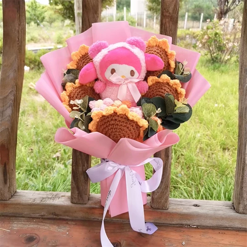 Kuromi Hello Kitty Cinnamoroll Plush Toys Bouquet Doll  With Sunflower Stuffed Girl Valentine Gift Christmas Hallowmas Toy