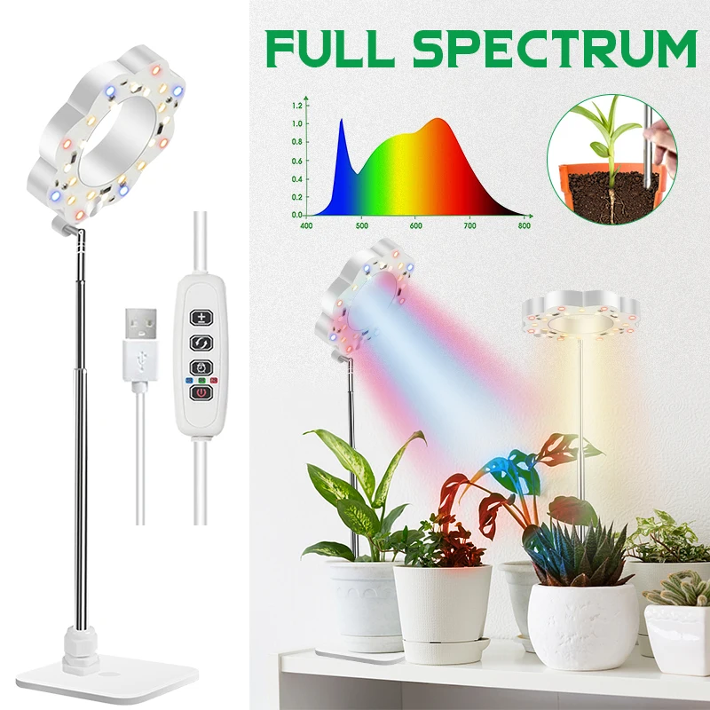 Led 3Mode Full Spectrum Plant Grow Light Height Adjustable 3/9/12hrs Timer 10 Brightness With Base For Indoor Desktop Plant 2PC