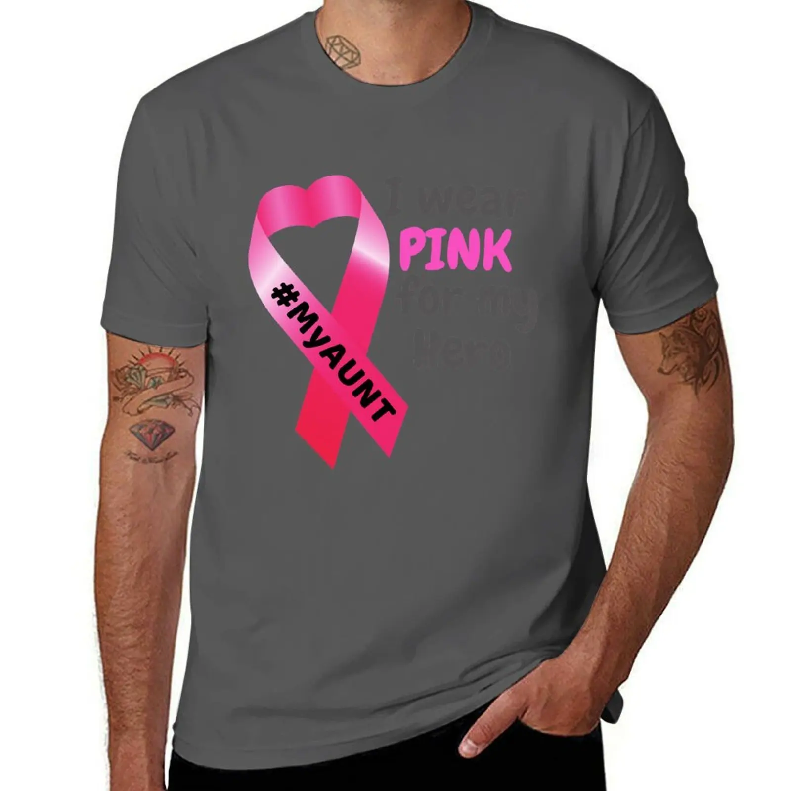 

I wear PINK for my Hero -My AUNT T-Shirt man t shirts graphic man t shirt summer T-Shirt