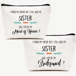 Will You Be My Maid of Honor Bridesmaid Makeup Bag Bridal Shower wedding Bachelorette Party Sister Friend Proposal Gift present