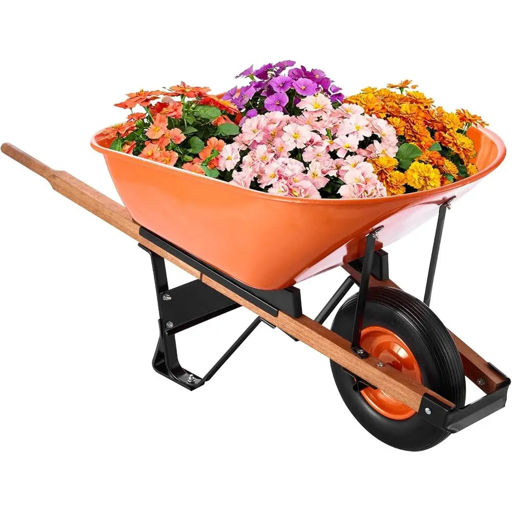 

Single Wheel Garden Cart with 6 Cubic Feet Capacity and 330 lbs Load Capacity, featuring Metal Handle and Wide Track Wheels for