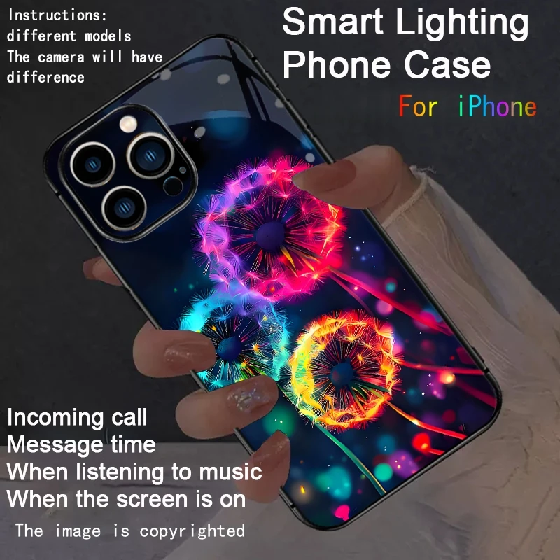 

Cute Danelion LED Glowing Phone Case For iPhone 17 16 15 14 Pro Max 13 12 11 XR X XS Aesthetic Light Up Phone Cover Night Party