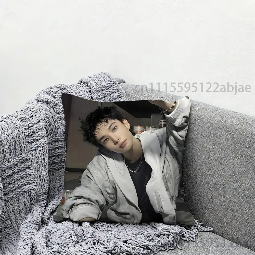 H-Hyunjin Throw Pillow Case 40x40cm Decoration DIY Square Chair Pillowcase Pad Cover